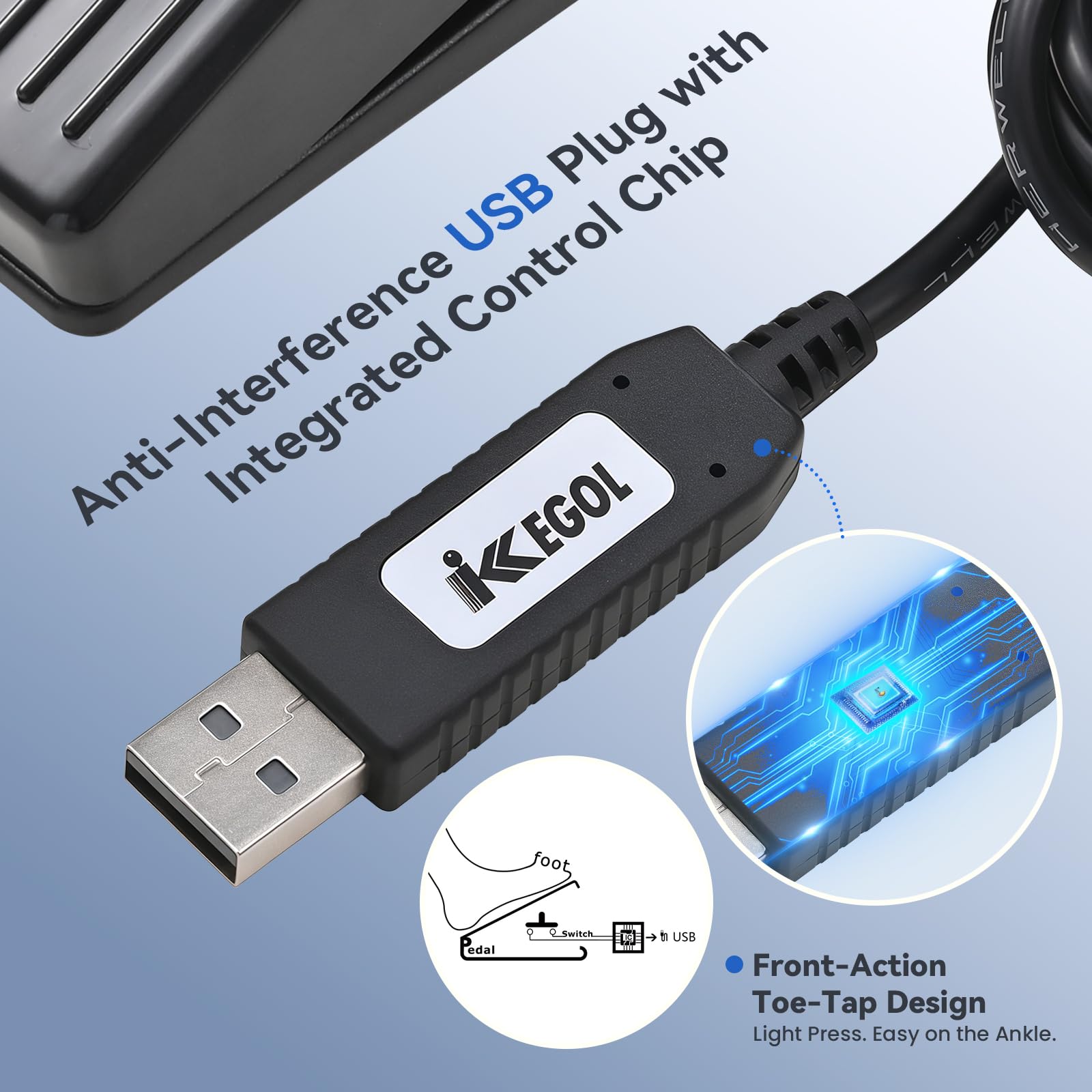 iKKEGOL Pedal de pie USB mejorado, pedal de control manos libres impermeable IP37, interruptor de pie programable con una tecla, teclado de ratón para transcripción, juegos, giro de página de trabajo