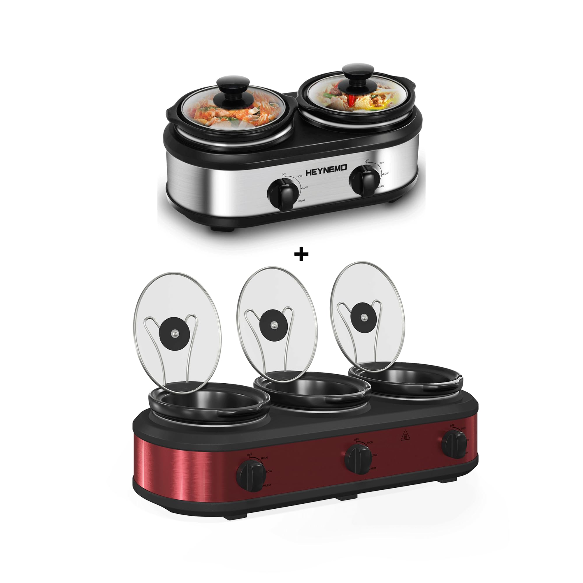 Double Slow Cooker Triple Slow Cooker Portable Small Dual Crock Cooker Buffet Servers and Warmers Dishwasher Safe Removable