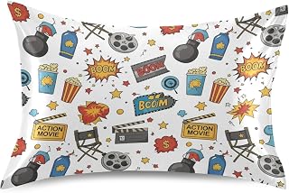 Cinema Popcorn Ticket Pillow Covers Silk Pillowcase for Hair and Skin Soft Breathable Smooth Cooling Satin Pillowcase Standard Size Pillow Case for Hot Sleepers Bed Women 20x26in