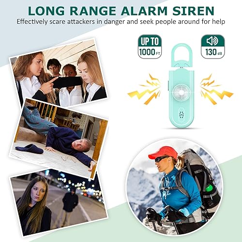 Miniatura 2 de Alarma de seguridad personal para mujeres y niñas, sirena fuerte de 130 dB con llavero, luz estroboscópica SOS, linterna, altavoces dobles que