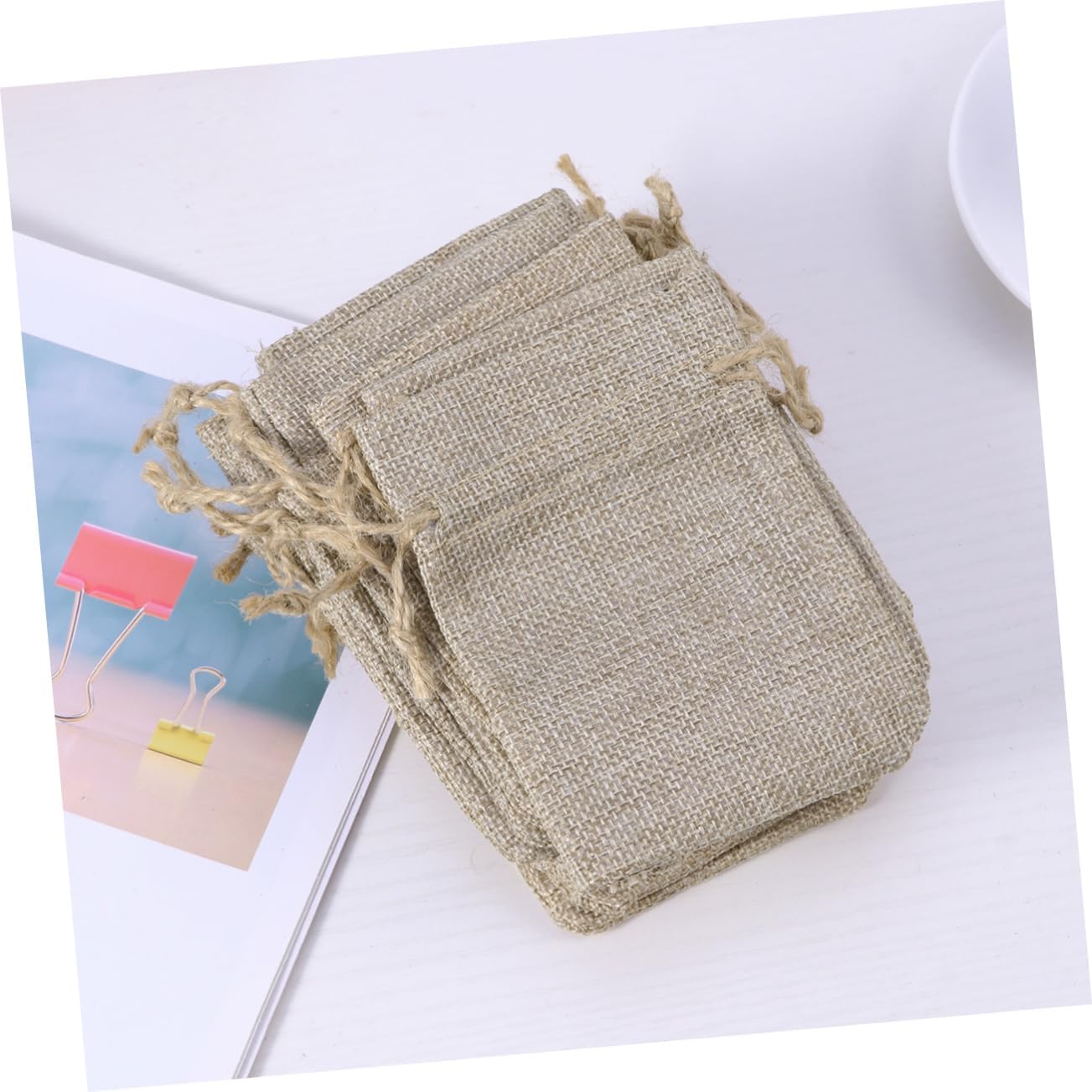 ORFOFE 20pcs Small Simple Storage Pouches Linen Drawstring Bags for Gifts Jewelry Present Craft Pouch