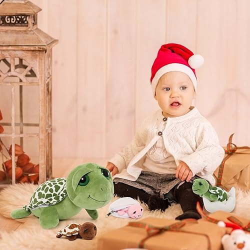 Miniatura 6 de Karister Animal de peluche con 3 tortugas bebé y 2 huevos de tortuga dentro de su concha de tortuga con cremallera Regalos de felpa de tortuga de