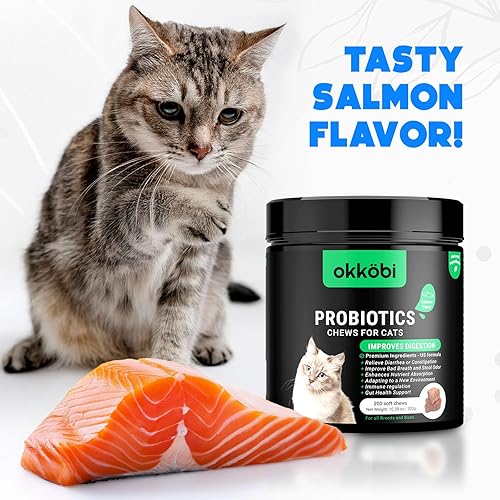 Miniatura 7 de Probióticos masticables para gatos, 200 unidades, apoyo digestivo, para la salud intestinal y la diarrea, masticables probióticos para felinos,