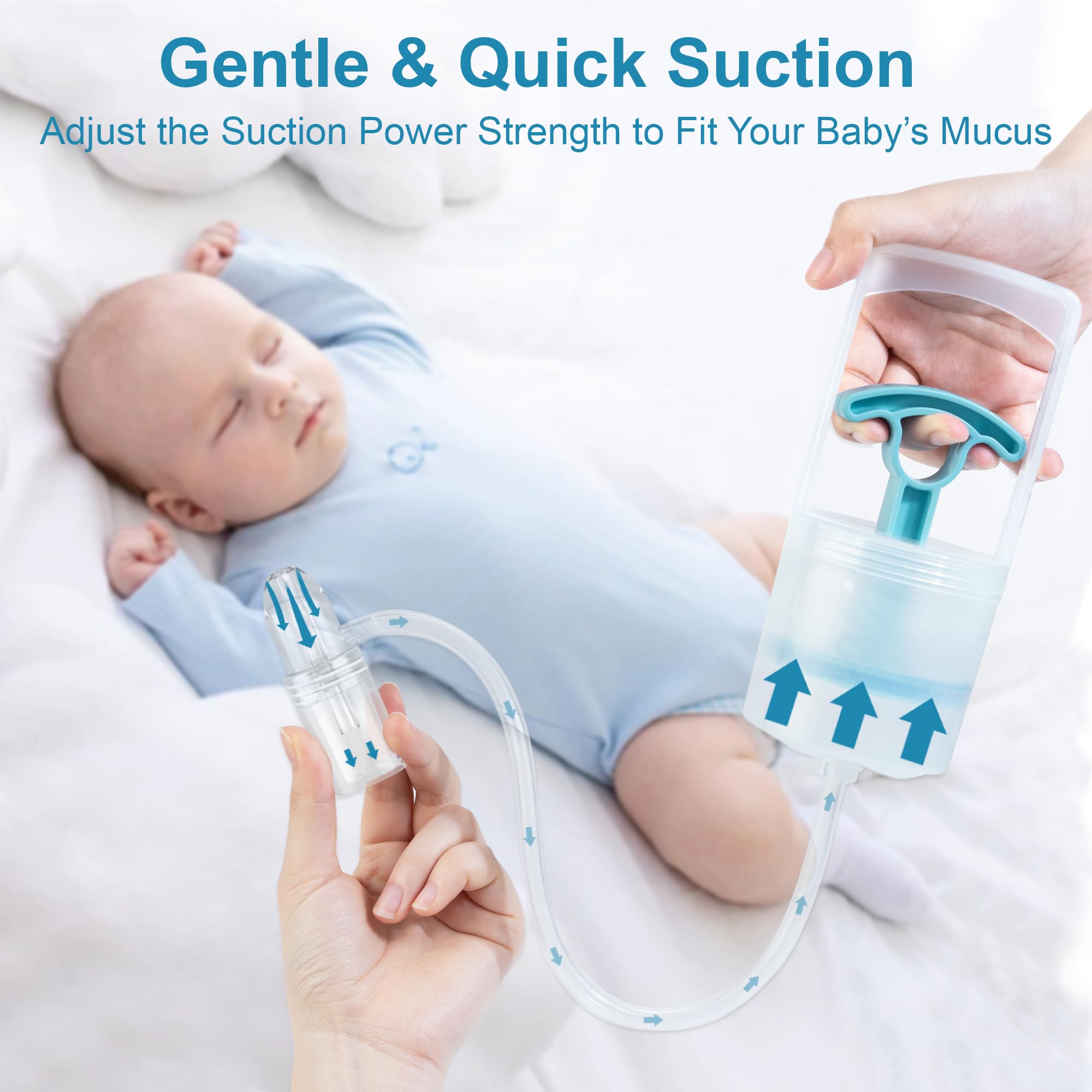Aspiratore nasale brevettato per neonati e bambini, pompa a mano con ugello arrotondato non invasivo, aspirazione silenziosa allevia la congestione e soffocanti, sicuro per neonati, co-branded con