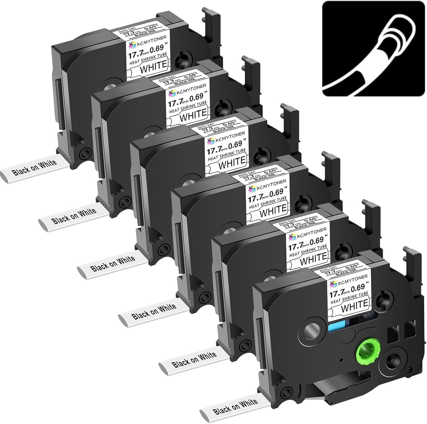 6 Pack Compatible for Brother Ptouch HSe-241 HS-241 AHS-241 17.7mm TZe White Heat Shrink Tube Label Tape for PT-E500 PT-E550W PT-D600 PT-P710BT P750W D800W, 3/4 inch x 4.9 feet