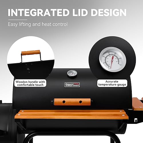 Miniatura 9 de Royal Gourmet CC1624W - Parrilla de carbón de barril con ahumador desplazado, área de cocción de 552 pulgadas cuadradas, estante frontal y lateral