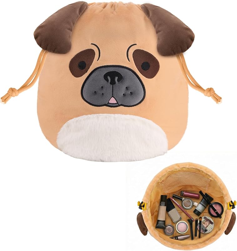 Necessaire de maquiagem com cordão Cantustime, estampa de pug, 29 x 29 x 24 cm