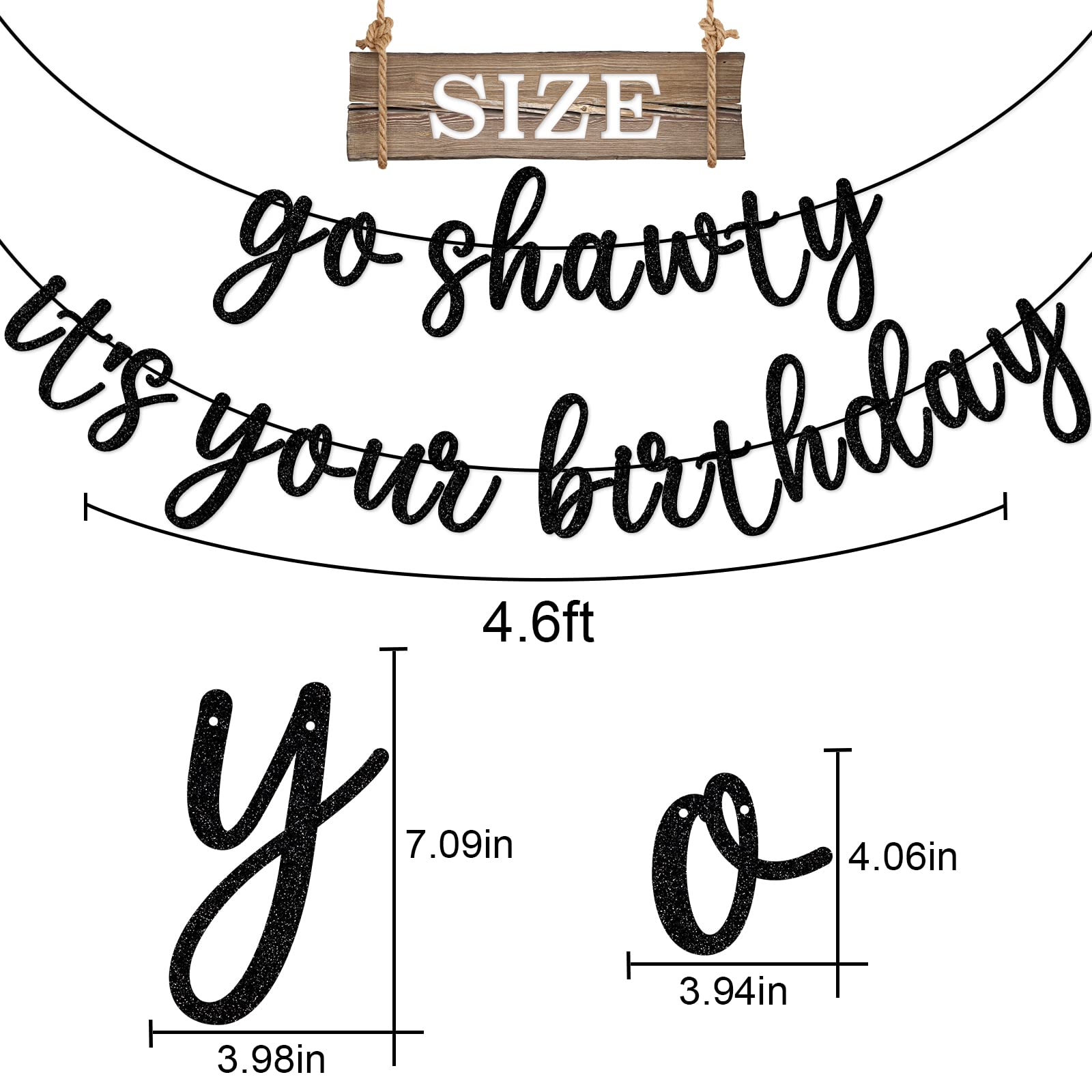Go Shawty It's Your Birthday Banner, Hip Hop Birthday Party Decorations Supplies, Rap Theme Bday Bunting Sign, Pre-strung, Photo Props (Black)