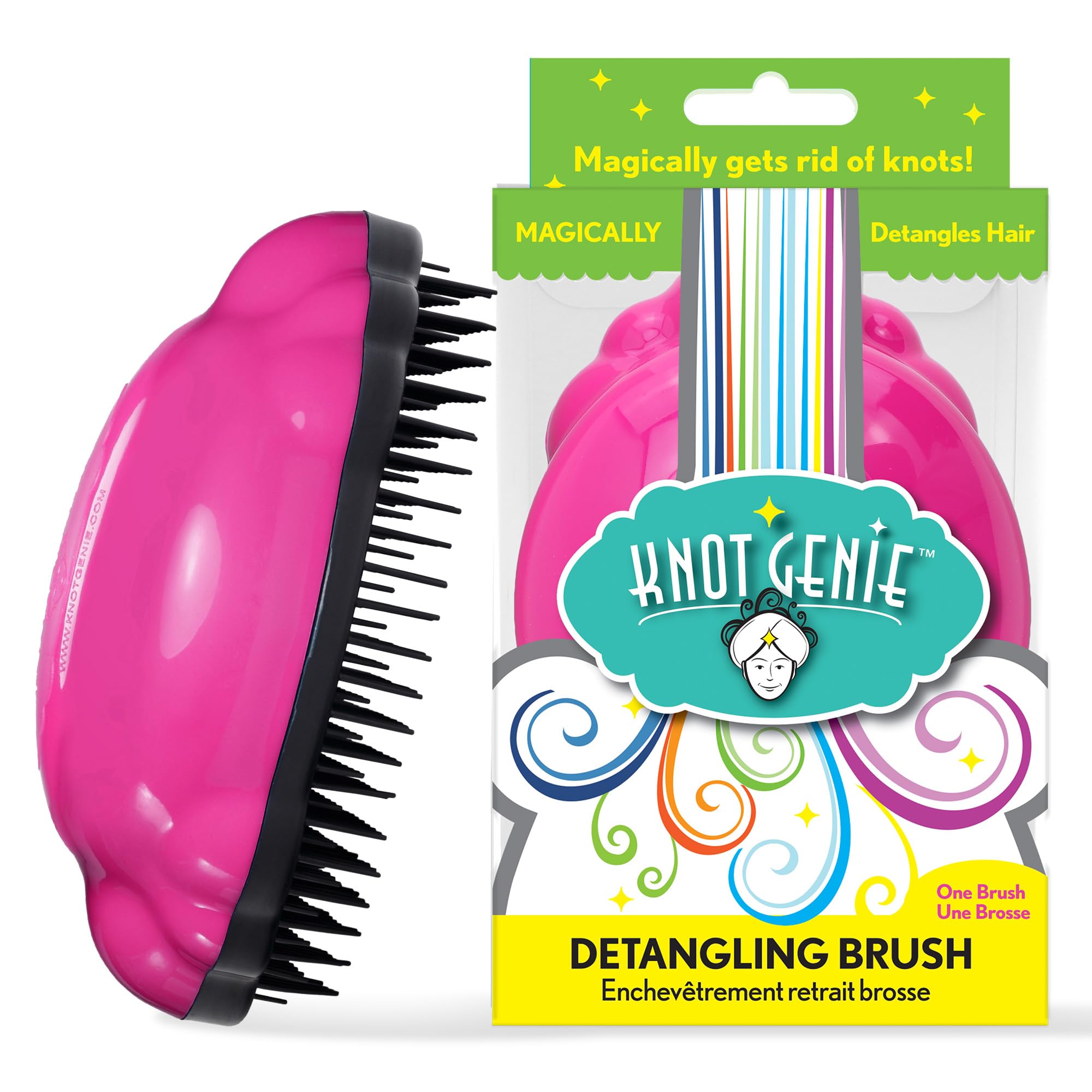 Knot Genie Detangling Hair Brush for Kids (Fairy Pink) | Perfect Detangling Brush for Curly Hair, Gently Separate Tangles, Leaves Hair Smooth and Shiny | The Pain Free Knot Detangler