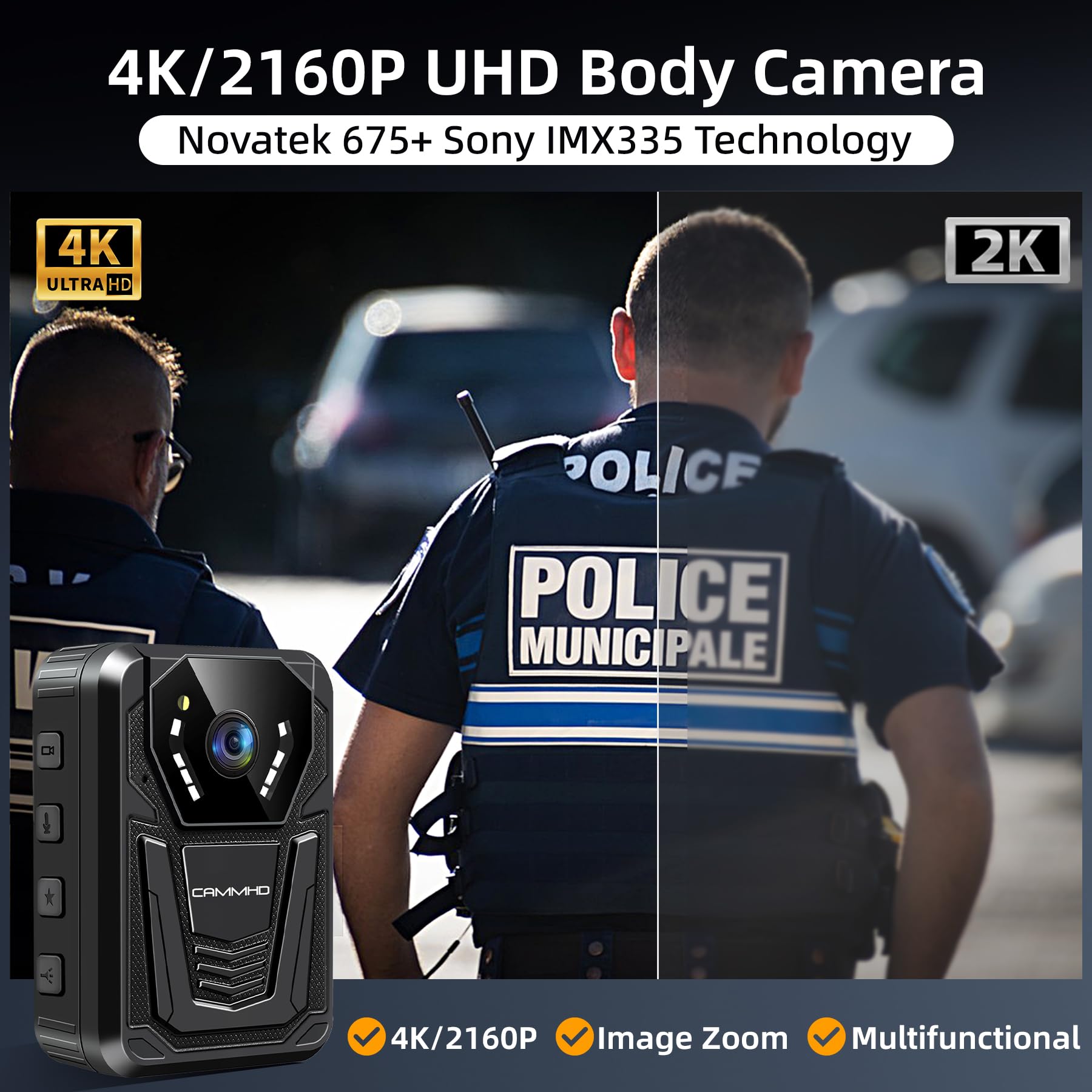 CAMMHD F6-32GB 4K-Körperkamera, arbeitet 12–14 Stunden und hat Ultra-Nachtsicht, wasserdichte Body Cam mit Audio- und Videoaufzeichnung, H.265-Videocode Polizei Bodycam für die Strafverfolgung
