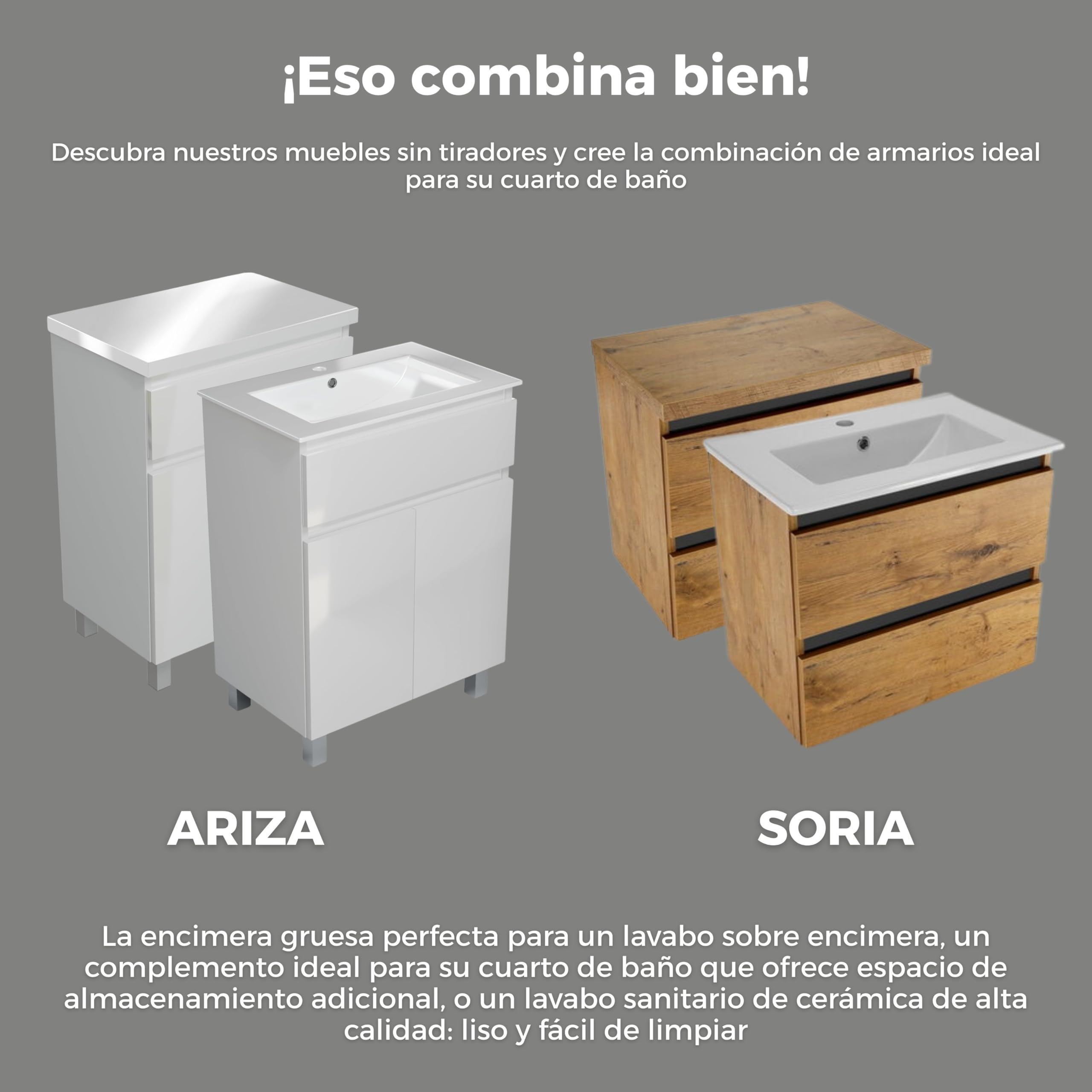 Lavabo con Armario Bajo SEVA, 46 cm de Ancho, Tocador de Pie O Colgante, Juego de Muebles de Baño para Baño, Armario Bajo Lavabo con Soporte para Papel Higiénico - Roble Lancelot