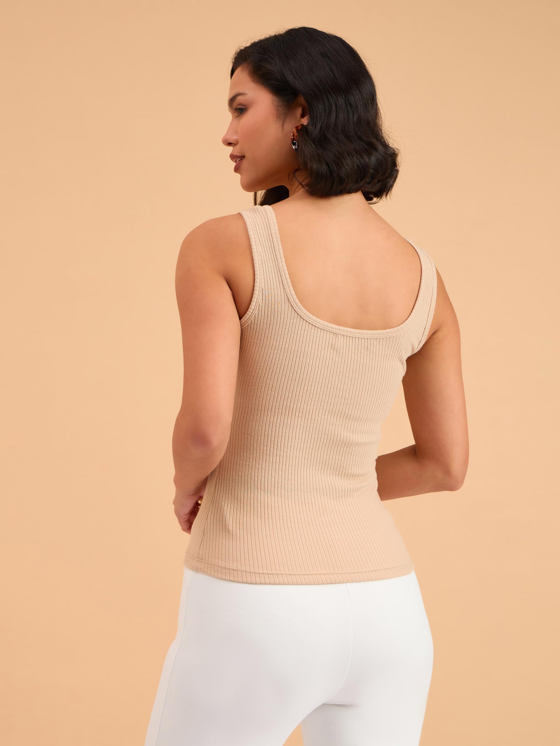 barcino Beige Ribbed Square Neck Tank Top - Image 5 thumbnail