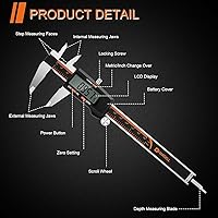 Vista 2 de HARDELL Calibrador Digital de 6 Pulgadas con Pantalla LCD Grande, Herramienta de Medición de Calibradores con Función de Apagado Automático