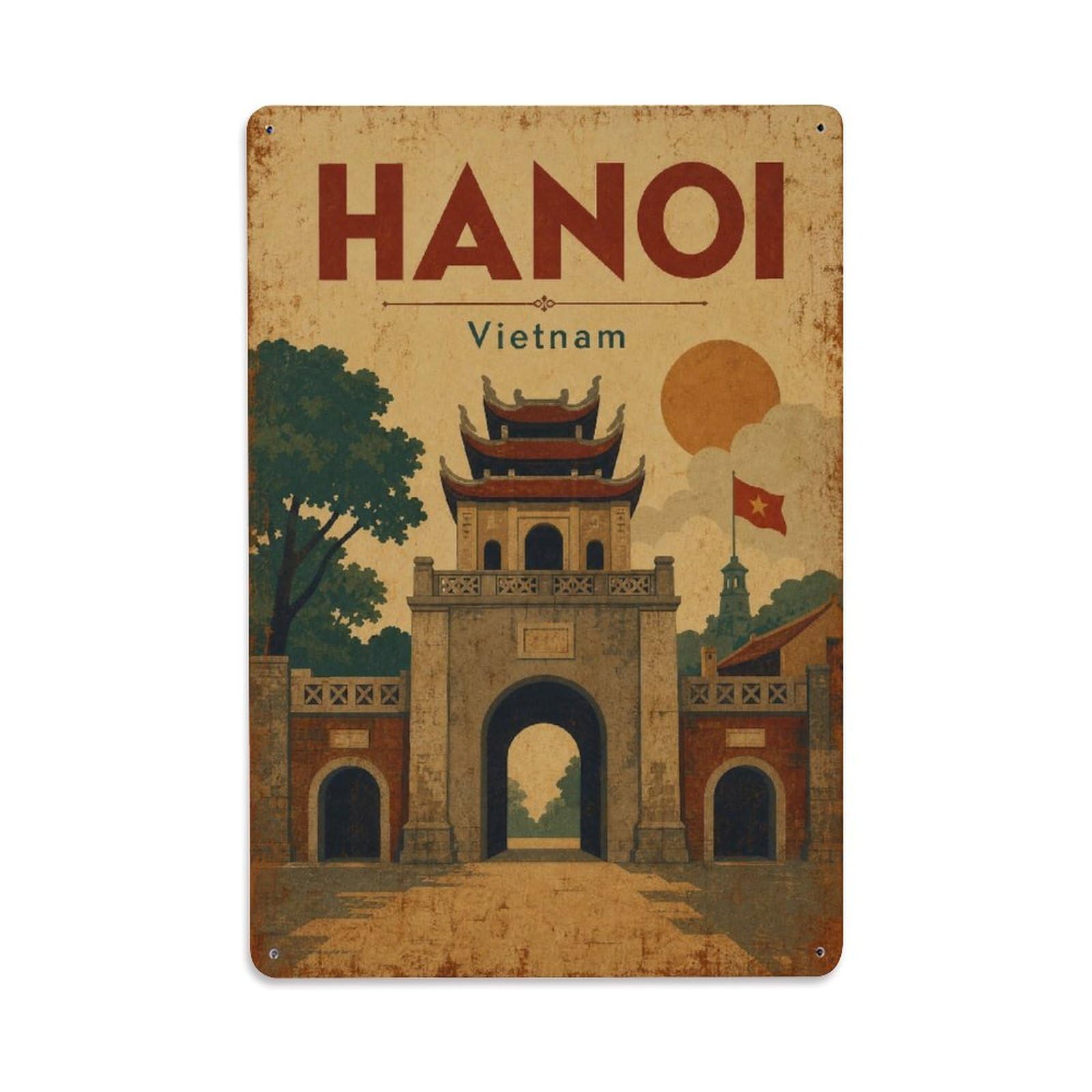 Hanoi Vietnam City Gate Heritage Landmark Travel Metal Tin Sign