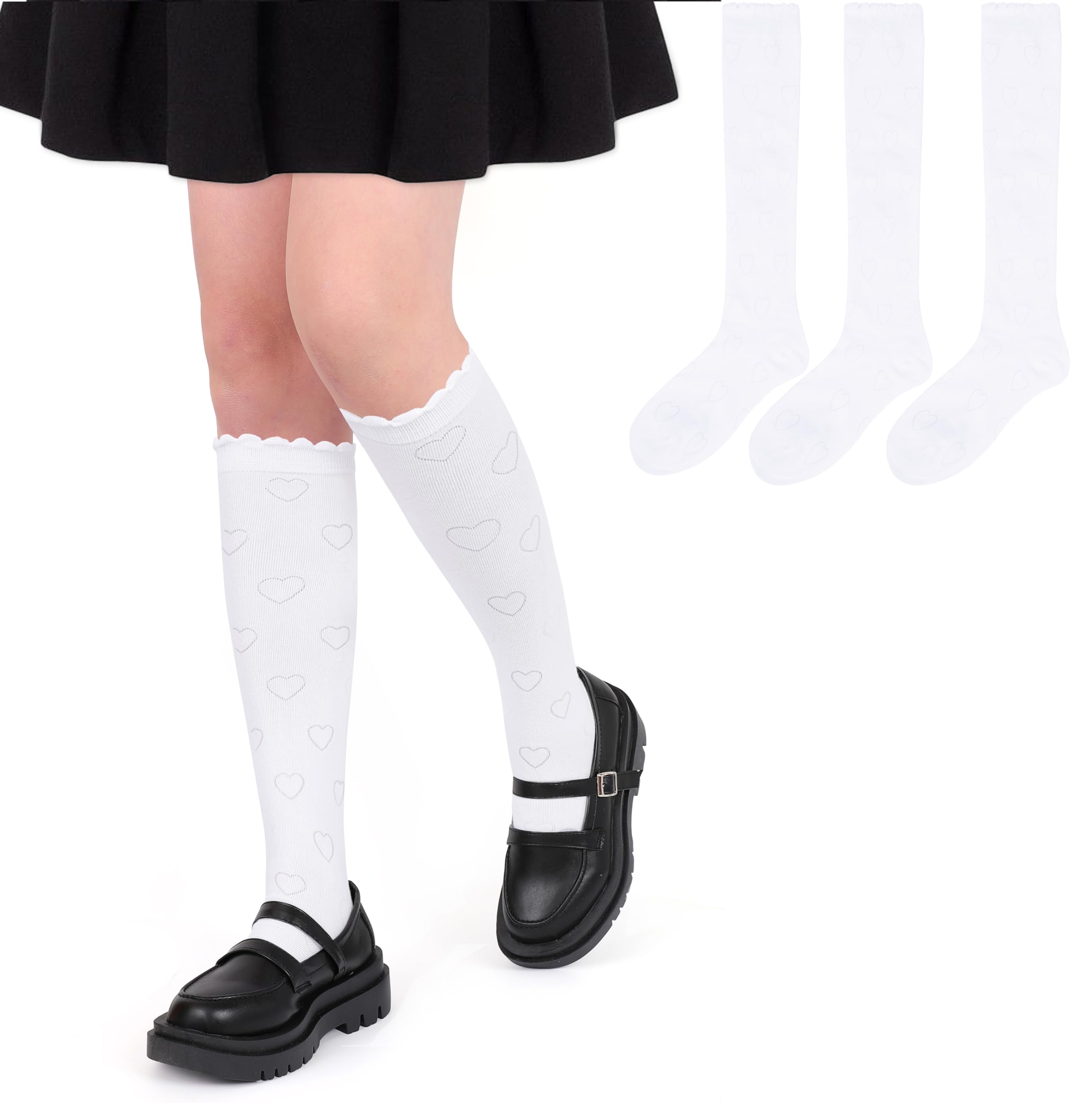 ENBAOHUI 3 paquetes de calcetines altos hasta la rodilla para niños y niñas, calcetines de punto para uniforme escolar, calcetines de vestir, 3-11T