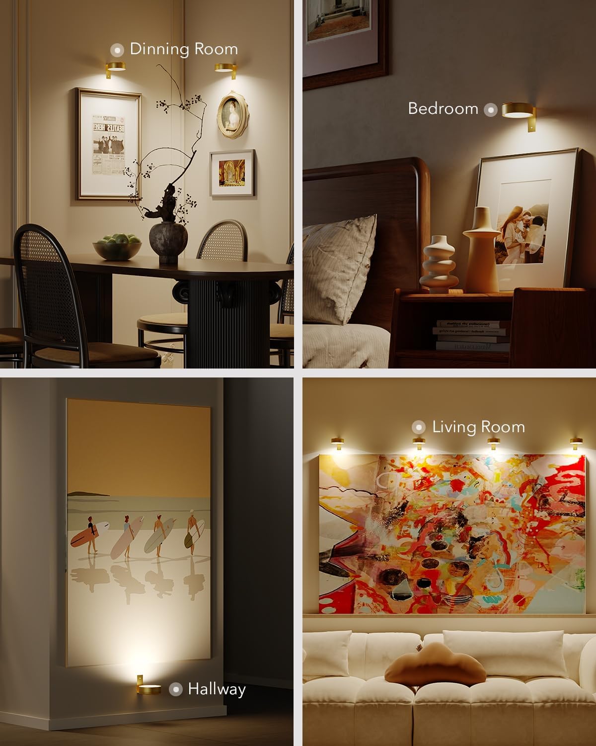 Wireless Rechargeable Above Picture Lights for Wall, 3 Pack 2600mAh Battery Art Light for Paintings Cordless Over Photo Frame Lights LED Gallery Lamp Remote Magnetic Puck Lighting for Poster Artwork