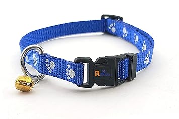 Woofy Cat Collars with Bell Soft Adjustable Safe Collar Solid and Protection Breakaway Cute Kitty Neckband with Paw Print for Puppy and Cat (Blue)
