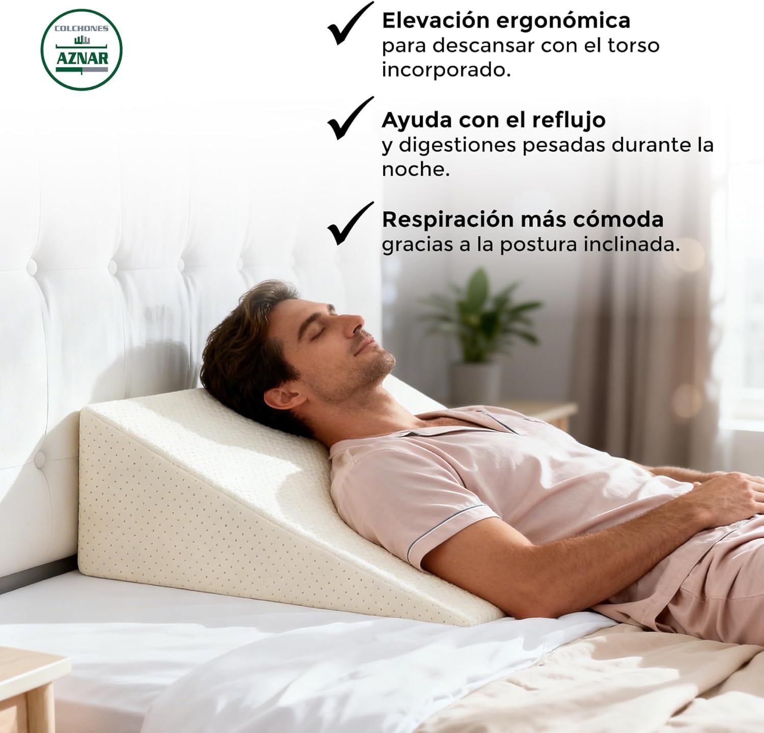 Almohada Cuña Viscoelastica Antireflujo Ergonomica Elevacion Torso Transpirable Funda Lavable Soporte Espalda Mejora Respiracion Descanso Inclinado Antiacidez Confort Postural Dormir Incorporado
