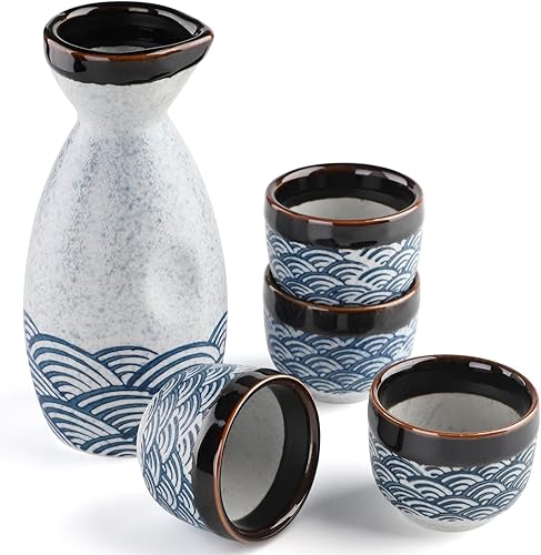 Miniatura 8 de Juego de sake de cerámica japonesa de sake de porcelana japonesa, botella de sake, tazas de sake para servir sake caliente y sake frío