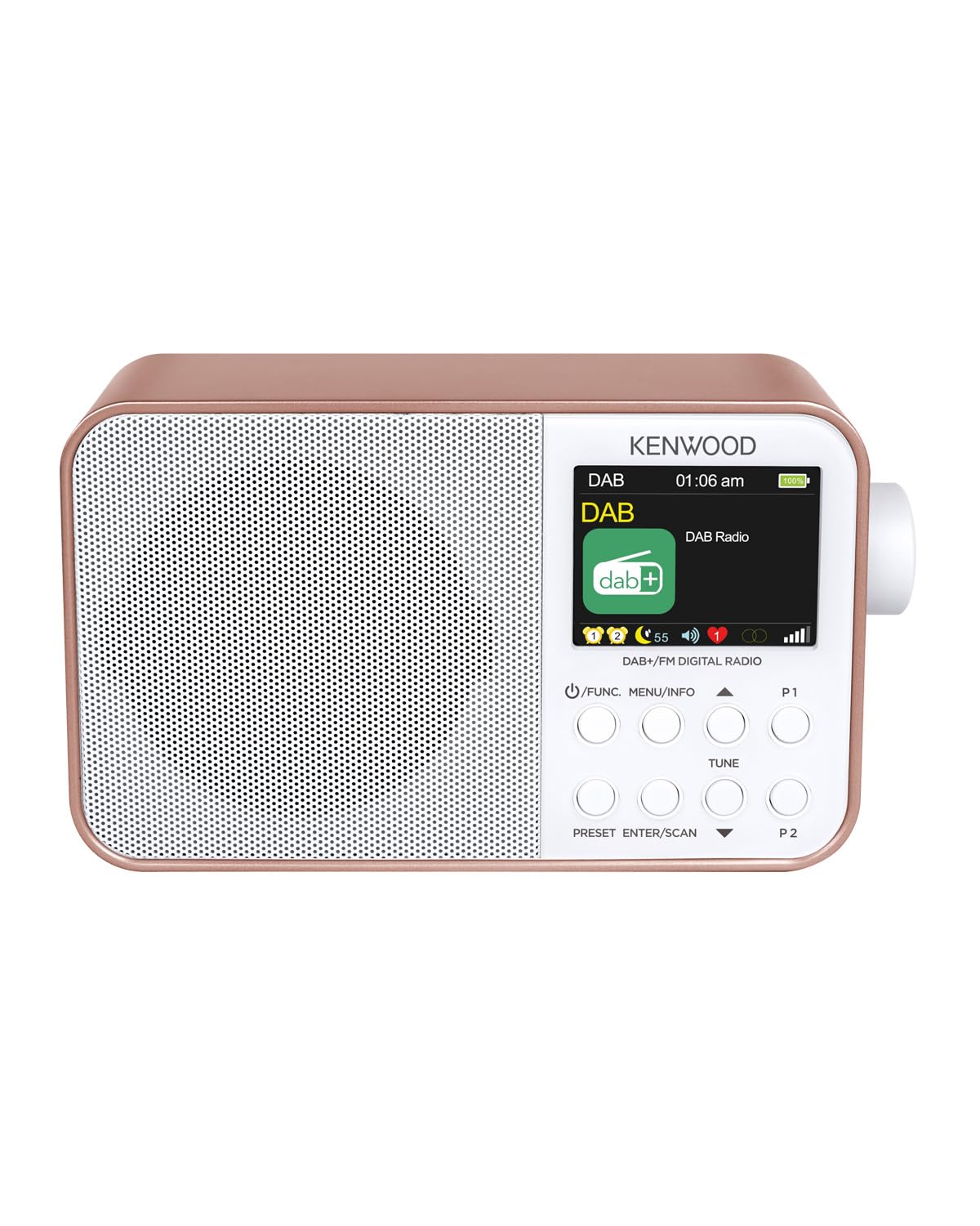 Kenwood CR-M30DAB-R - Radio Portable Dab+ avec Bluetooth, Batterie intégrée et écran Couleur de 6,1 cm - Or Rose et Blanc
