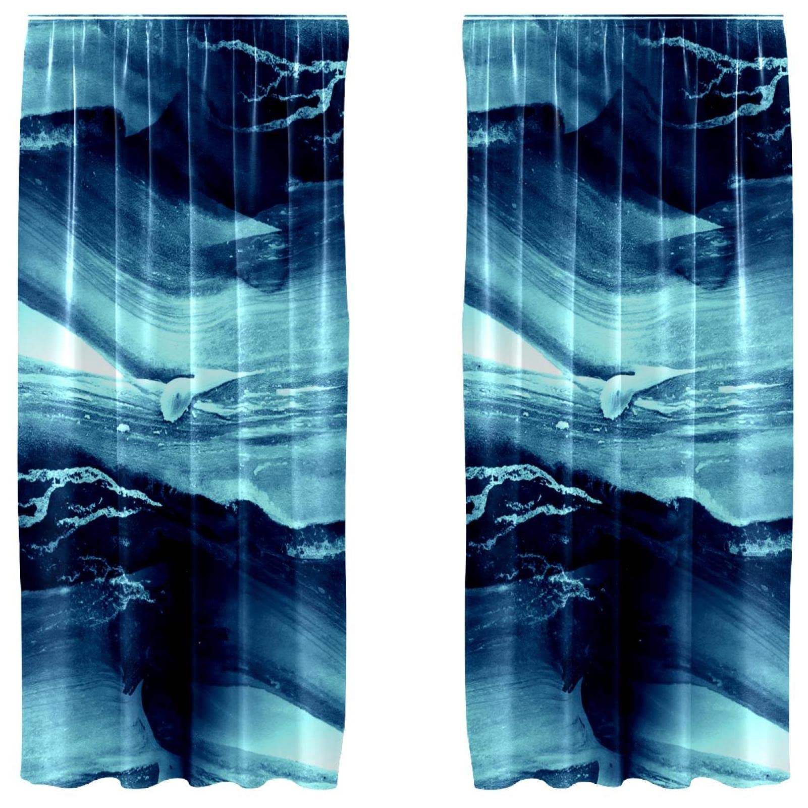 Cortinas opacas azules de mármol abstracto para dormitorio 55x84 pulgadas 1
