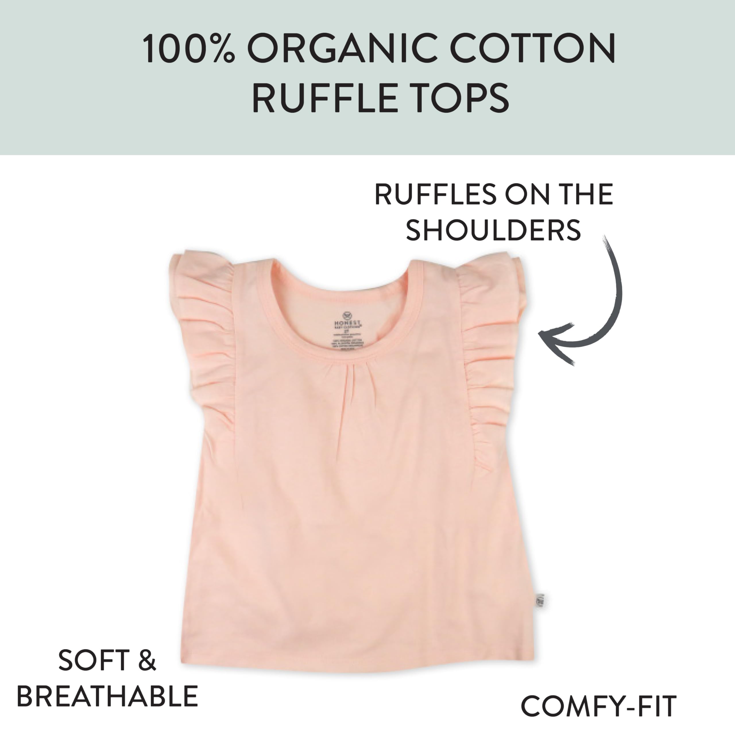 HonestBaby Baby-Girls - Paquete de 3 camisetas sin mangas con volantes, 100% algodón orgánico para bebés y niñas