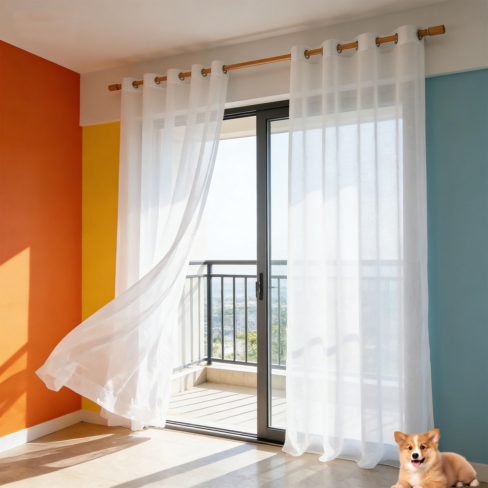 GUOJUN Gardinen Vorhänge mit Ösen 175 x 295 cm Weihnachten Dekoration, mit Ösen Transparente Gardine aus Voile für Wohnzimmer Schlafzimmer, Weiß