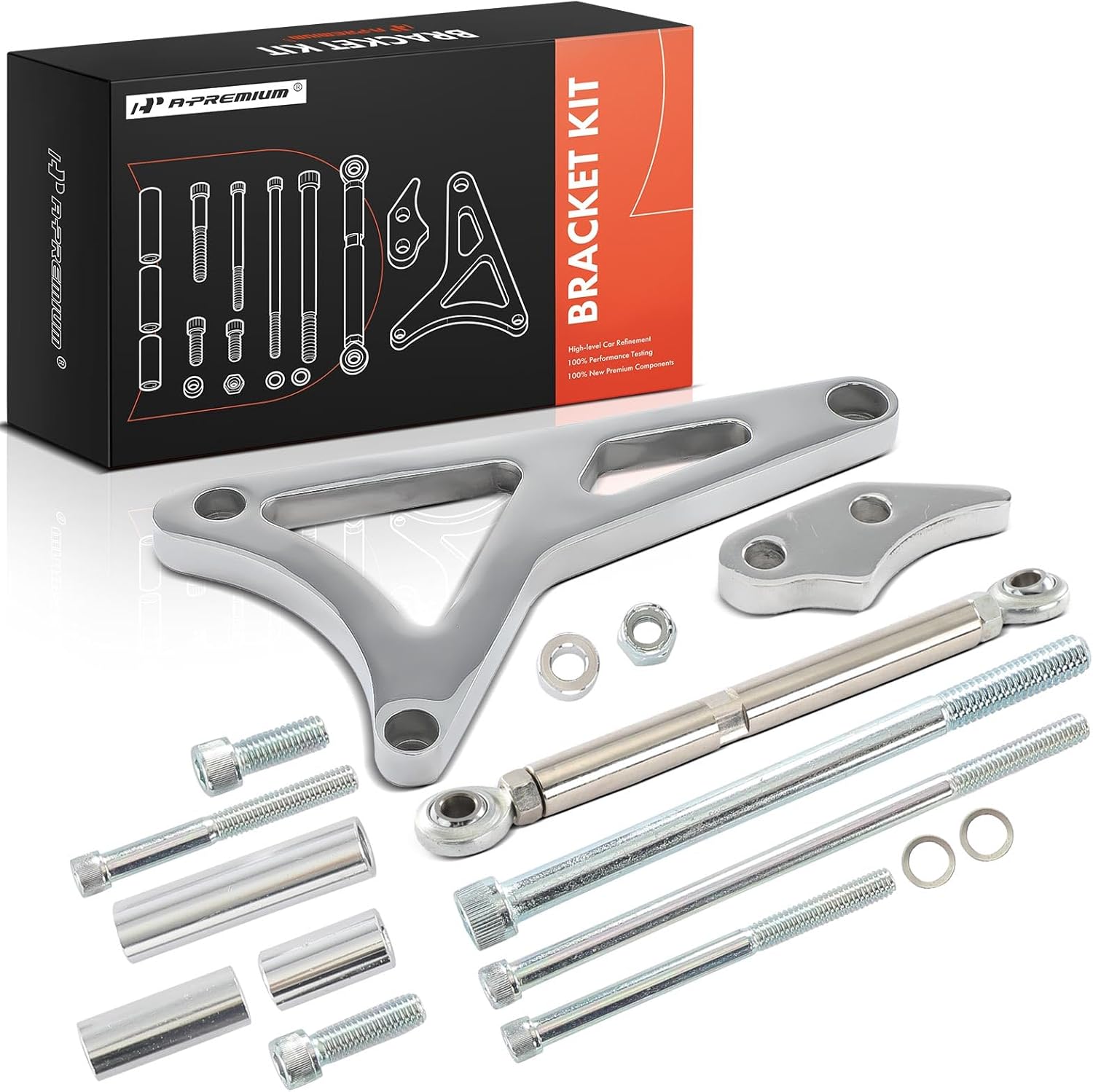 A-Premium Polished Aluminum Alternator Bracket Kit Compatible with 1980-1992 Ford 351 V8 5.8L Engine