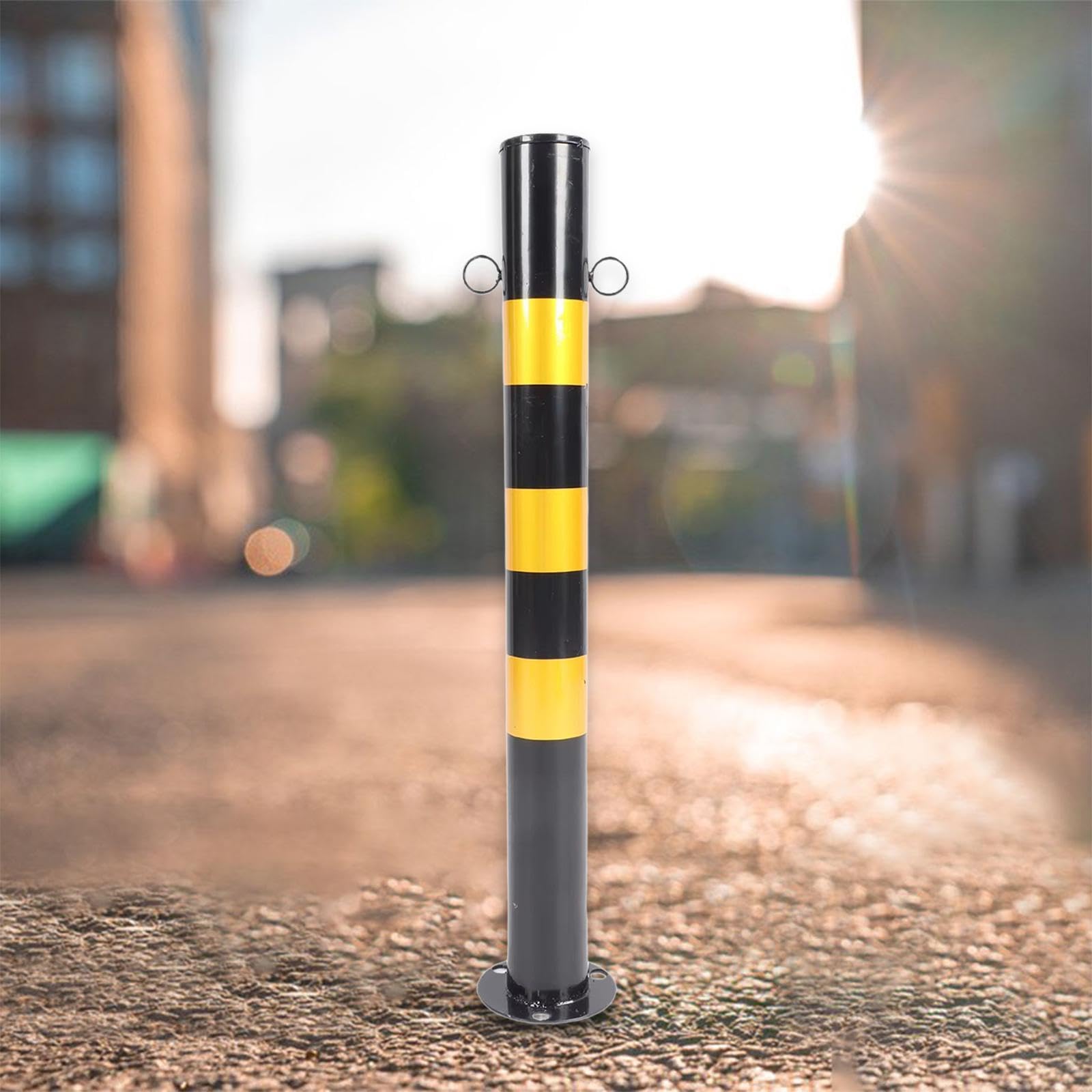 perfk Bolardo de estacionamiento de seguridad Bolardo de estacionamiento de 30' de alto de acero Accesorio protector profesional negro y amarillo para, Anillo Doble