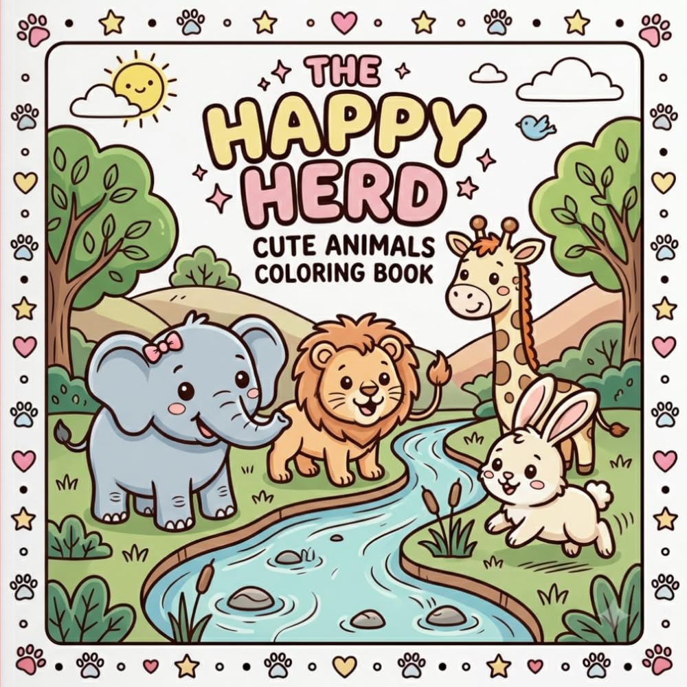 THE HAPPY HERD: Cute Animals Coloring Book: 40 Simple and Fun Coloring Pages for Kids, Toddlers, and Preschoolers