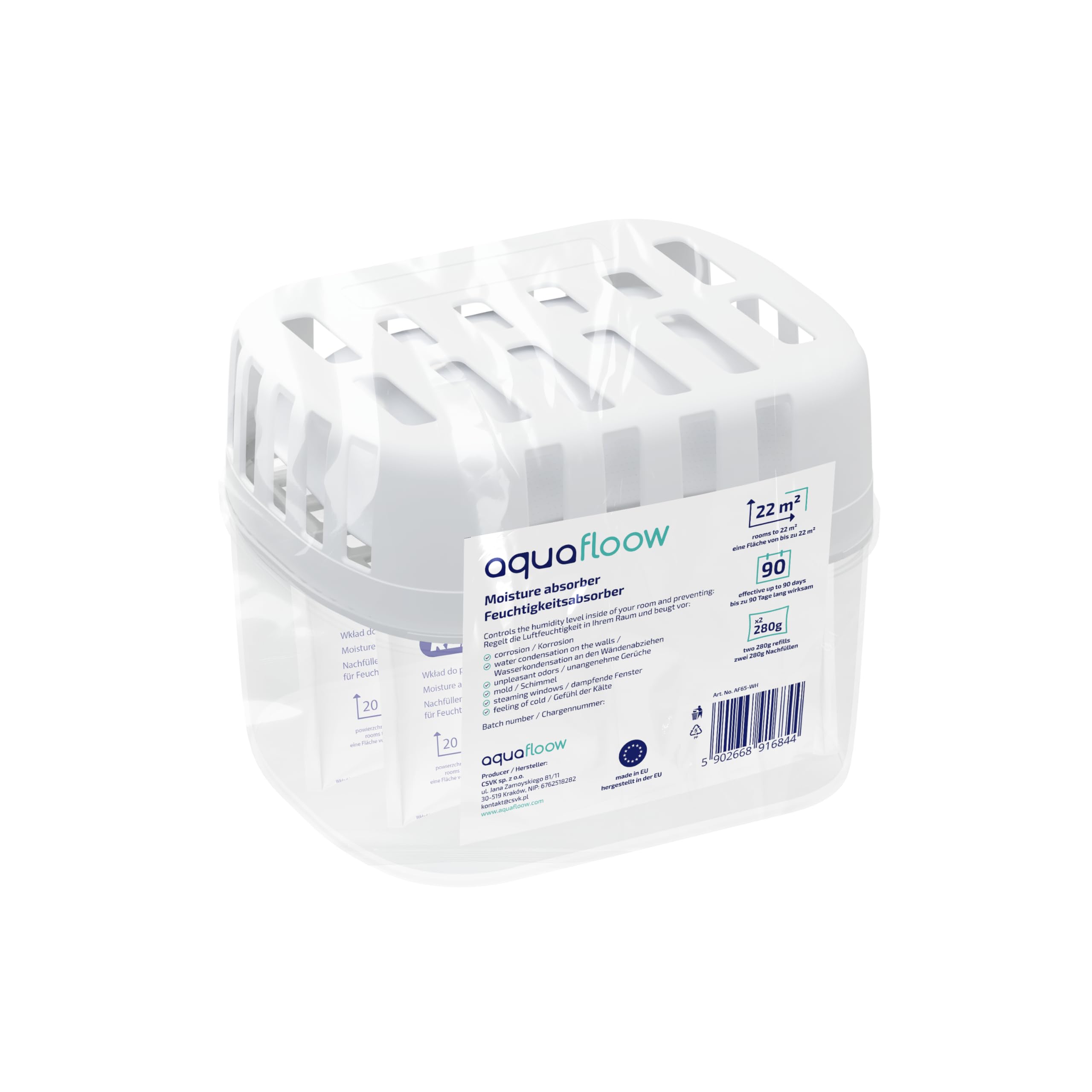 Aquafloow 4x Déshumidificateurs + 8x Granulés dans un sachet de recharge de 280 g, Sachets de recharge pour déshumidificateur, Packs de recharge | Empêche la moisissure, odeurs désagréables