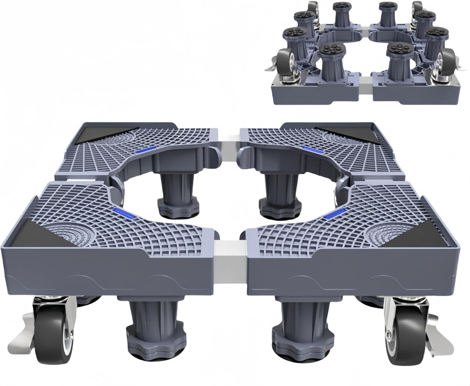 洗濯機置き台洗濯機台 キャスター付き 冷蔵庫置き台 洗濯機パン 口型鋼管 かさ上げ台 伸縮調節 サイズ調整可能 減音効果 防振パッド