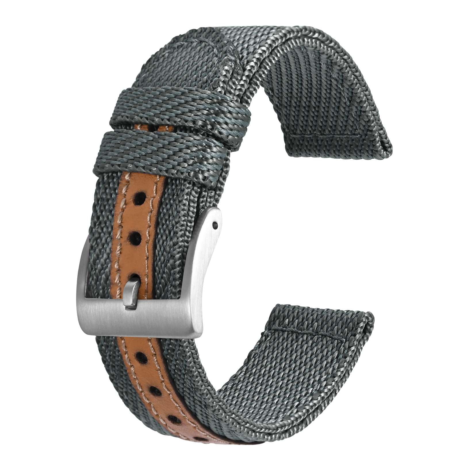 [BISONSTRAP] 20mm 時計バンド ナイロン レザー ハイブリッド 時計ベルト ミリタリー 替えバンド スマートウォッチも適用 交換工具付き