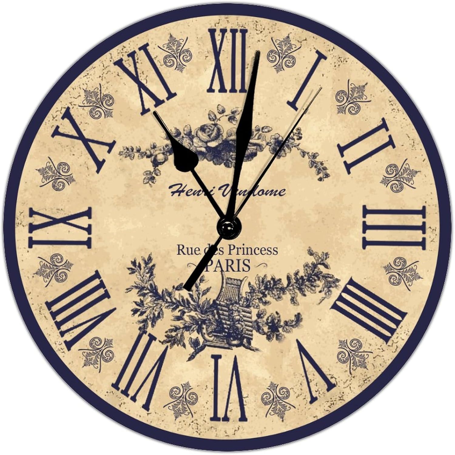 UanMere Farmhouse Clock Blue French Wall Clock, 15 inch