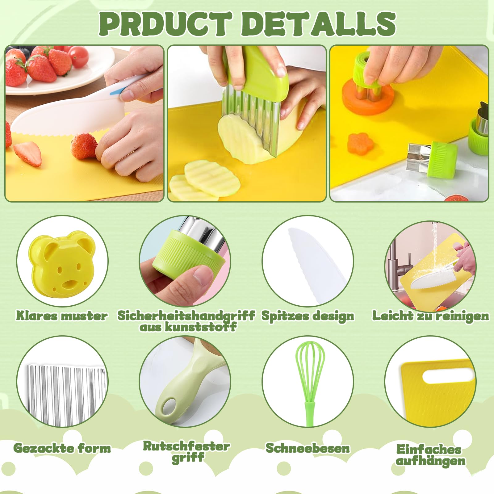 Set De Couteaux Montessori Enfant - 16 Pièces Sécurisées - Pour Apprendre à Cuisiner - À Partir De 2 Ans - Sans BPA
