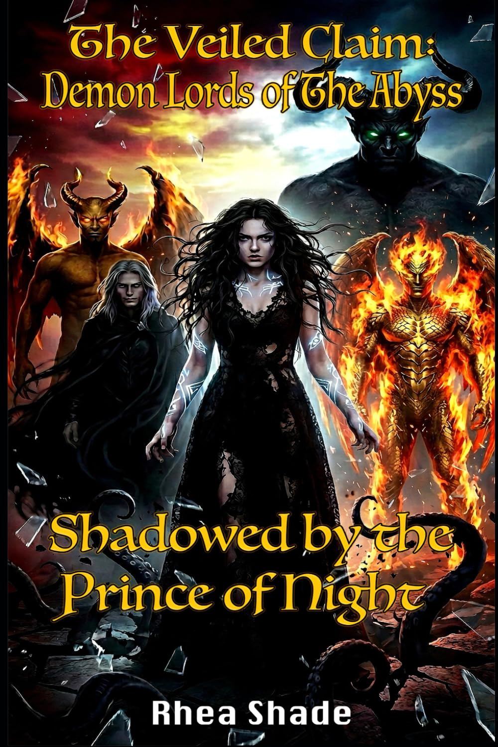 Shadowed By The Prince Of Night: A Dark Monster Knotting & Breeding Romance: Tendril Knotting, Reverse Harem Jealousy & Elara’s Power Rise – Book 2 (The Veiled Claim: Demon Lords of The Abyss)