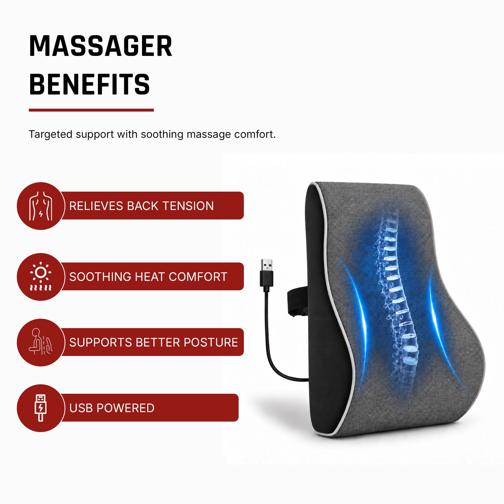 ValorX Lumbar Support Pillow with Massager - Back Pain Relief -3 ValorX Lumbar Support Pillow with Massager - Back Pain Relief -3