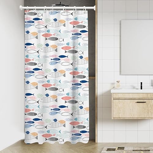 Miniatura 2 de AAtter Cortina de ducha con diseño de peces para niños, playa, náutico, costero, océano, para niños, pequeña caminata individual en medio tamaño,