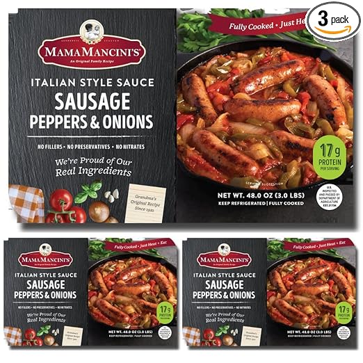 Mama Mancini's Sausage, Peppers & Onions in Italian Style Sauce (3 x 3 lb Family Meals)