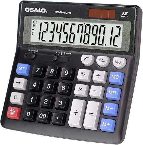 Miniatura 12 de OSALO Calculadora de escritorio con pantalla extra grande de 12 dígitos, botones grandes, calculadoras contables, batería y energía solar para