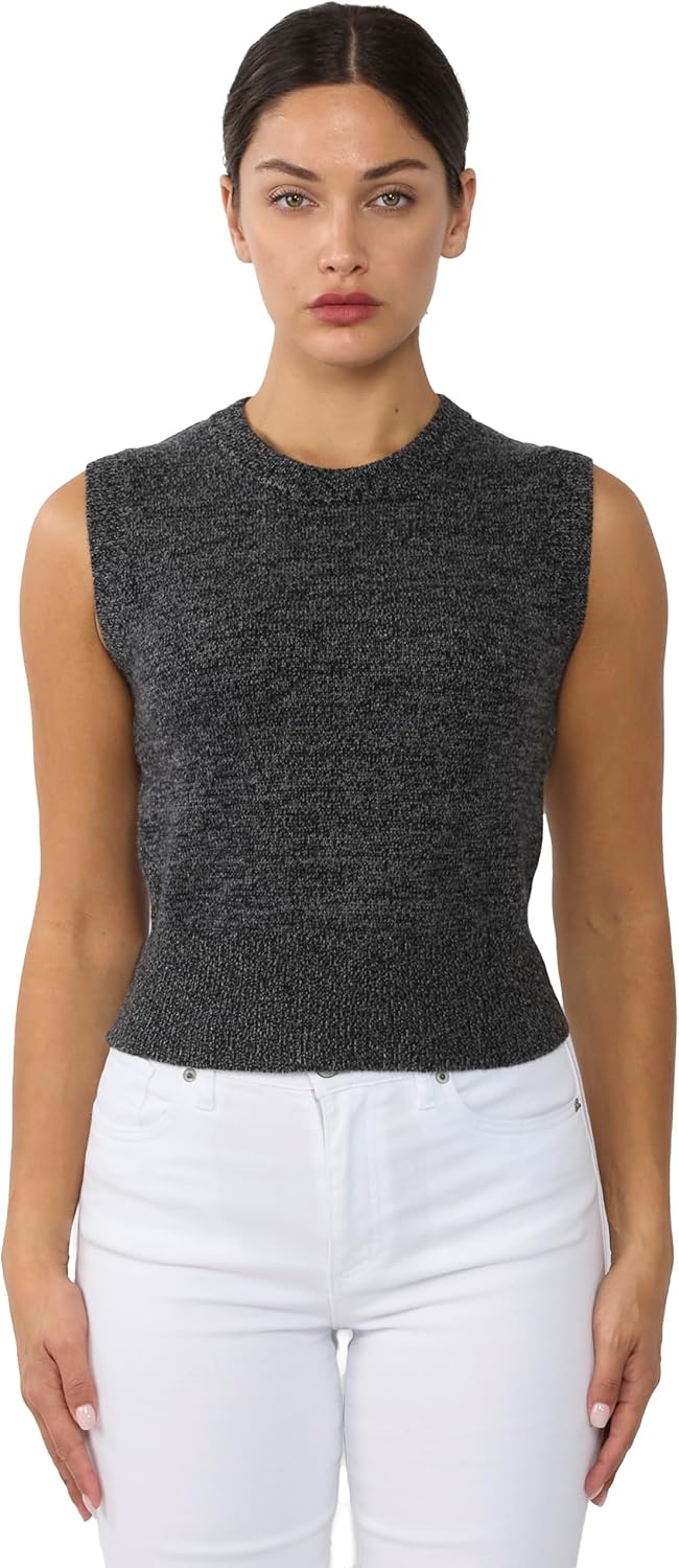 JENNIE LIU Womens 100% Cashmere Crewneck Chunky-Knit Sweater Vest