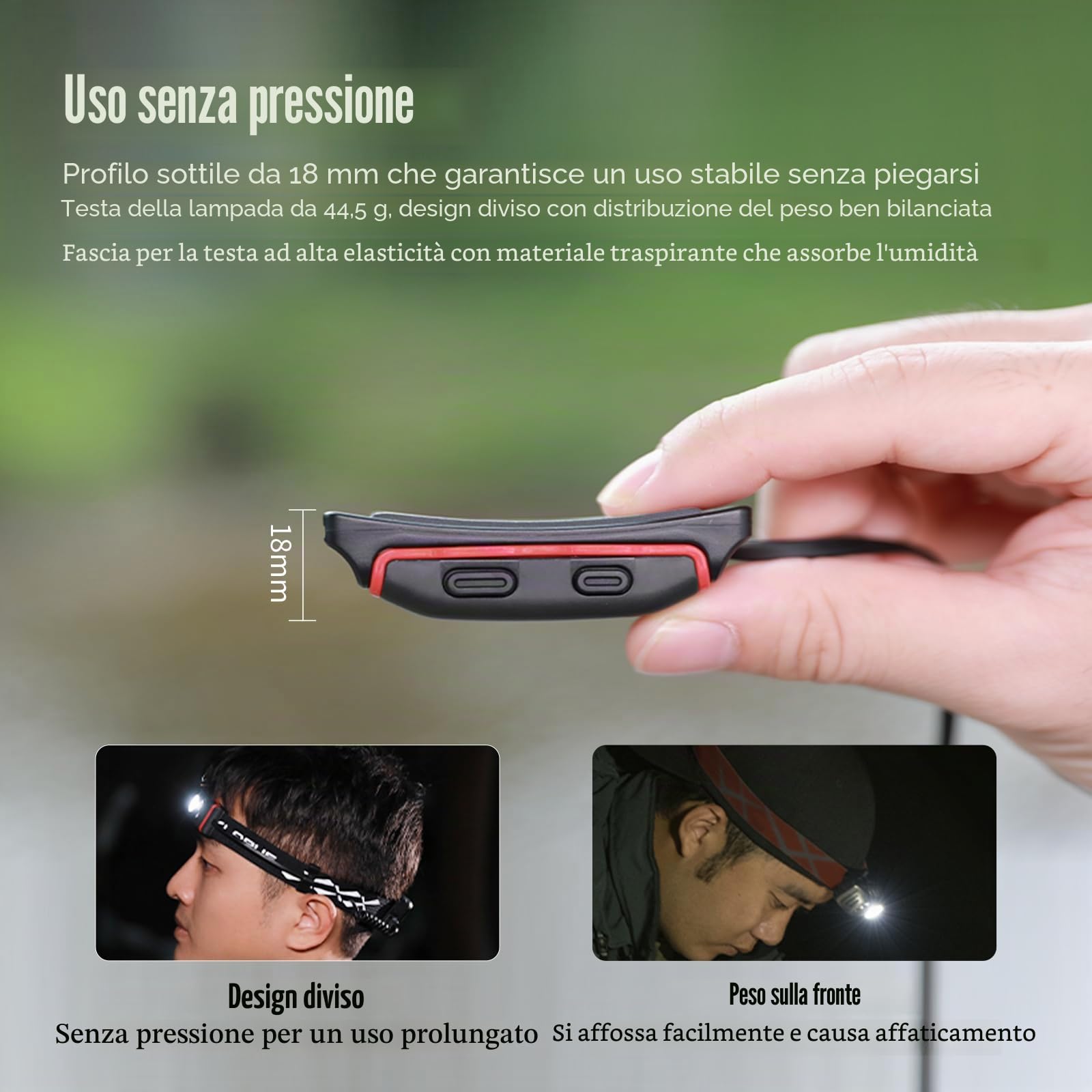 Klarus HM5 - Lampada frontale da 800 Lumen ultrasottile e leggera per trail running con luce rossa, doppio interruttore, 105 ore di autonomia, IPX6 impermeabile, ideale per corsa, campeggio