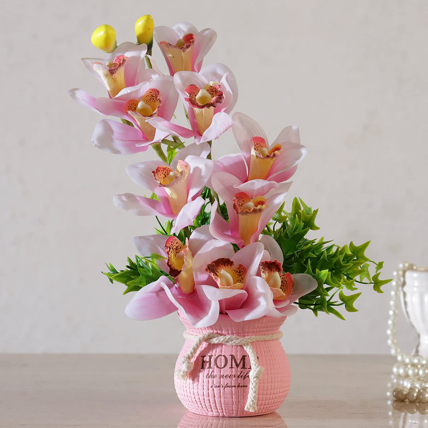 Ferns 'N' PetalsPink Elegance Artificial Iris Vase | Artificial Flower for Decoration / Dining Table / Home Decor
