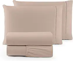 Jogo de Lençol SOLTEIRO 3 Peças 400 Fios Lençol de Cima Ponto Palito Toque de Pessego Lençol com Elastico e Com Fronha (CAQUI, SOLTEIRO 3 PEÇAS)