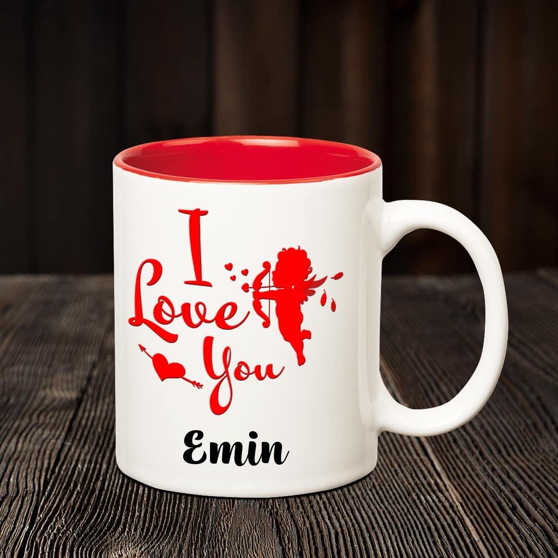 Chanakya Ceramic I Love You Emin Romantic Inner Red Coffee Name Mug, Multicolor, 350 Ml