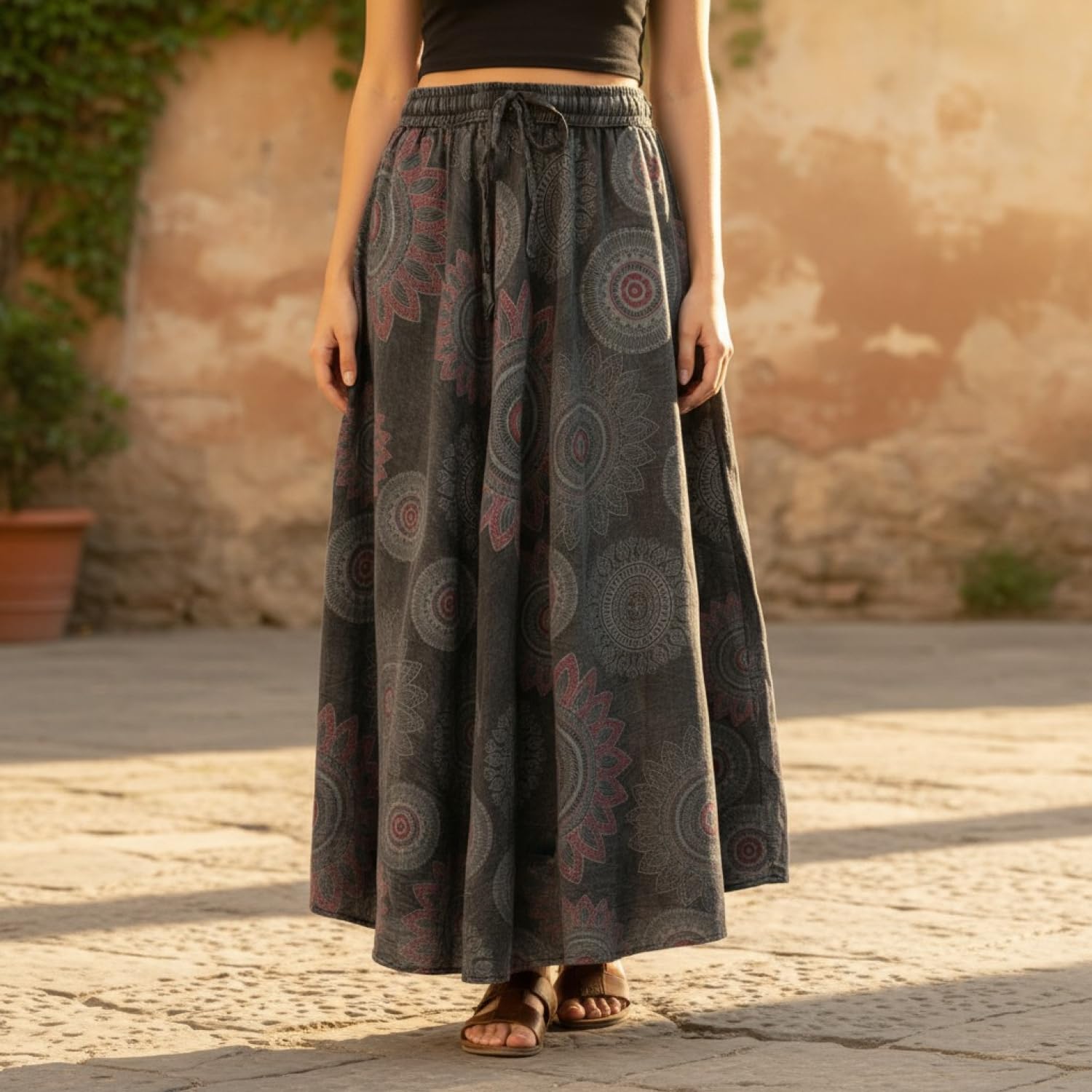 GURU SHOP Falda larga Stonewash para mujer, azul, algodón, talla: 38, faldas, ropa alternativa