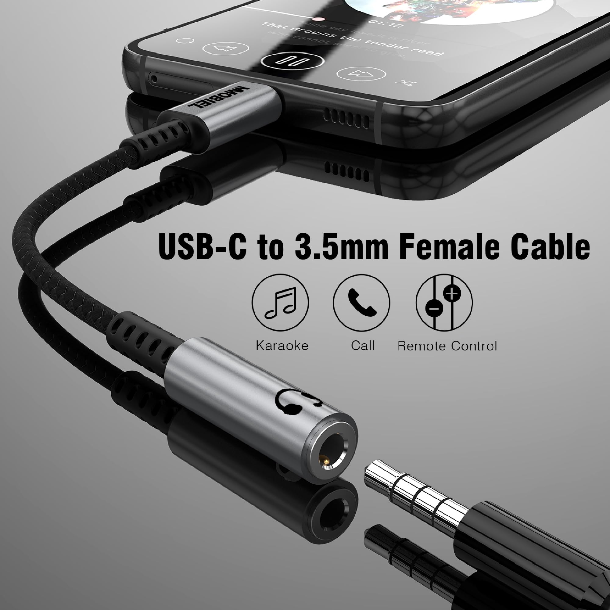 MMOBIEL Adattatore USB-C a Jack per Cuffie 3, 5mm TRRS – 32Bit/384Khz - Cavo Adattatore da USB-C ad Aux Compatibile con Samsung S26 S25 S24 S23, iPad, iPhone 17 16 15 e Altro – Alluminio