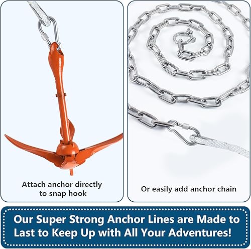 Miniatura 7 de Cuerda de anclaje de 100 pies, línea de anclaje MFP trenzada sólida de alta calidad con dedal de acero inoxidable 316, cuerda de anclaje de barco de