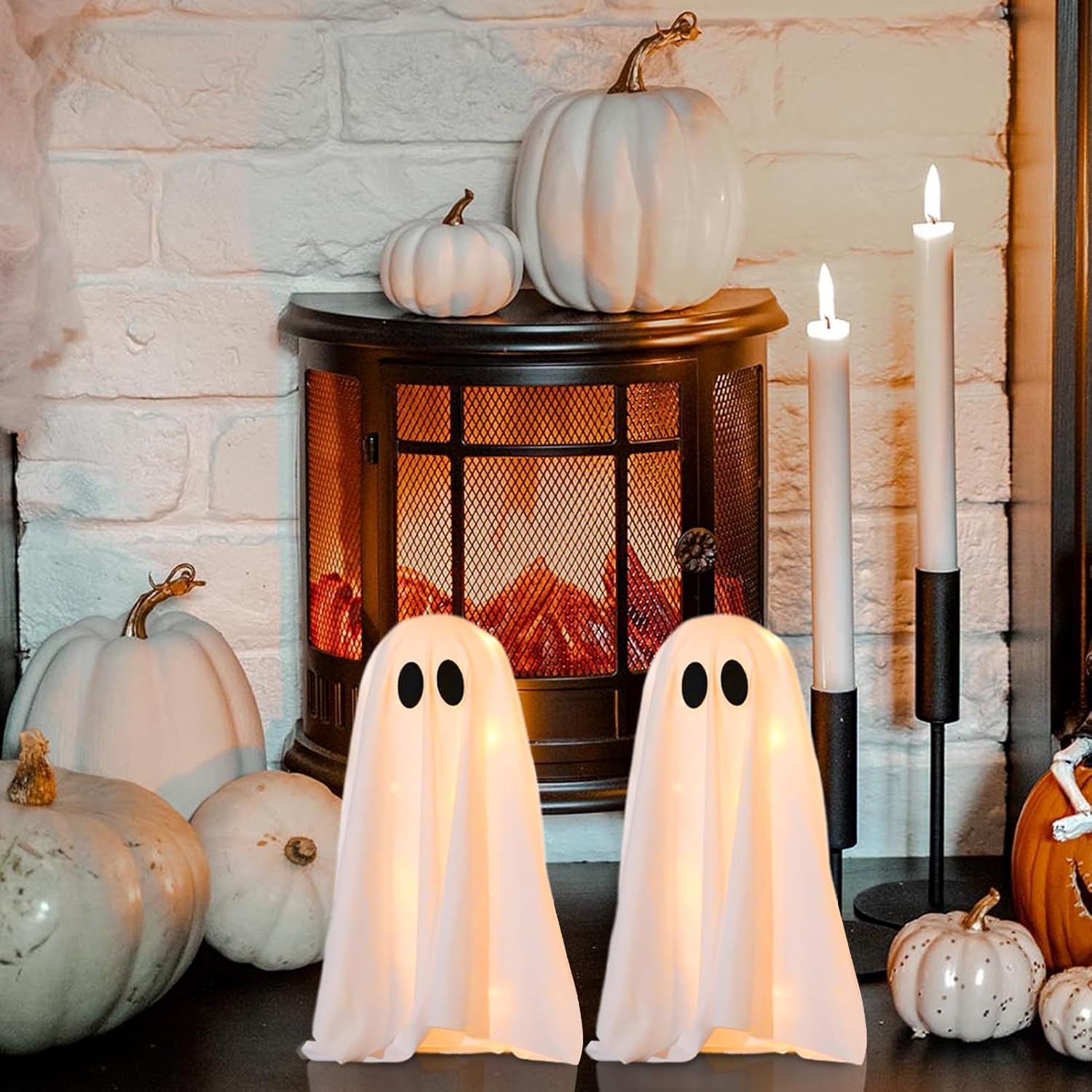 Light Up Ghost Decoration - Halloween Ghost Figurine - Horror Desktop Ornament for Window Display Bedroom Haunted Setup Indoor Photo Props Home