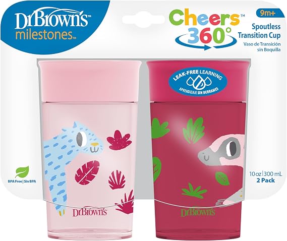 Dr. Brown's Milestones Cheers360 Spoutless Cup, Pink and Red, 2-Pack